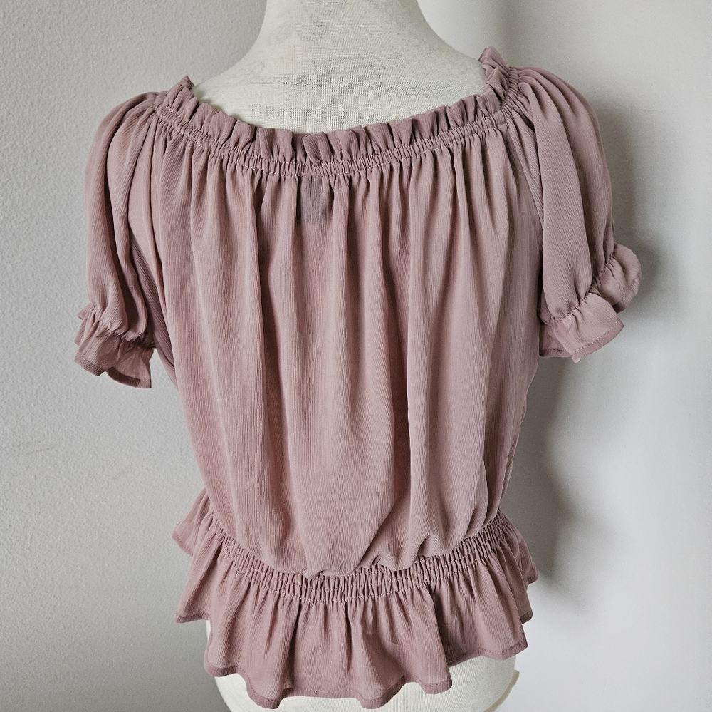 🌼bohemian blush ruffle blouse short sleeves size small 🌼 - Picture 5 of 6